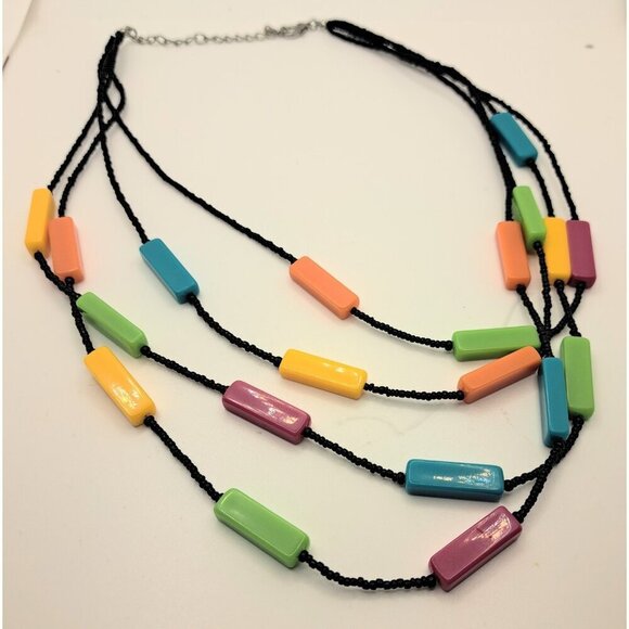 Women's Ladies Multicolor Black Pink Green Turquoise Bead 4 Strand Necklace - Picture 1 of 3